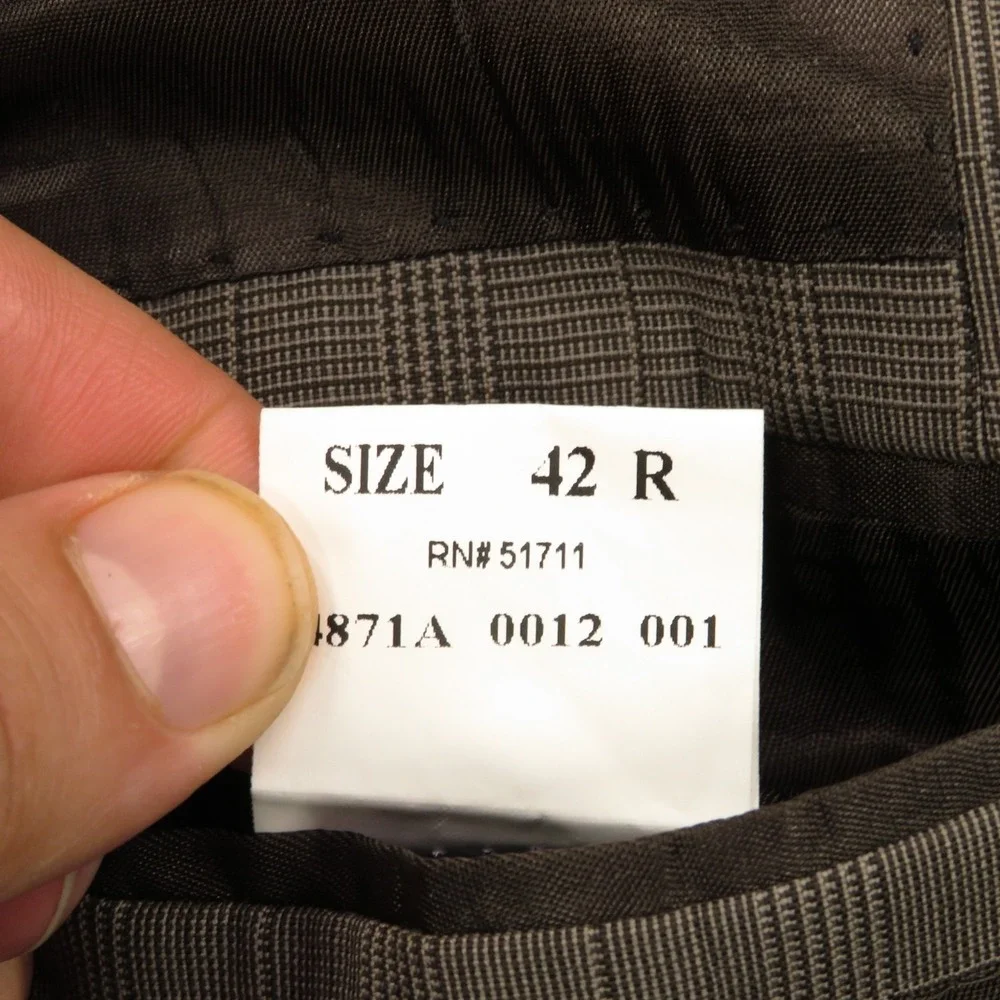 John Varvatos Suit 42R Super 120s Worsted Wool Brown Plaid 35x30 Trousers